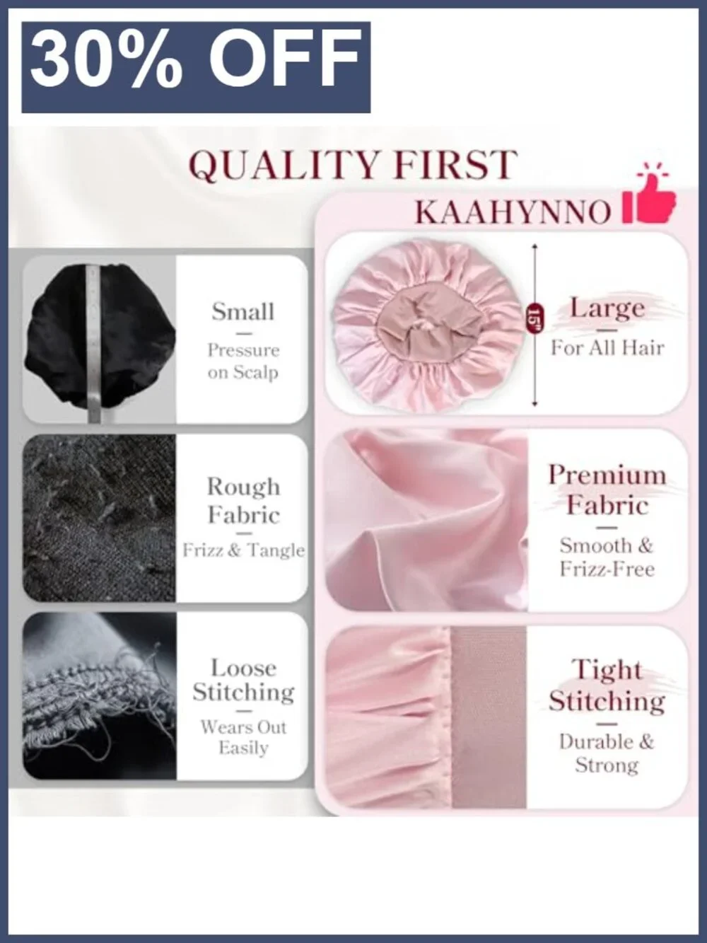 Double-Sided Charmeuse Satin Adjustable Tie Hair Bonnet for Sleeping Curly Hair